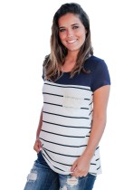 As Show-3 Casual Regular O-Neck Short Striped Short Tees & T-shirts