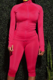 Red Fashion Active adult Ma'am Solid Two Piece Suits pencil Long Sleeve Two Pieces