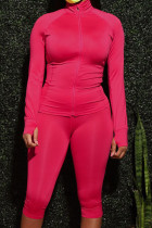 Red Fashion Active adult Ma'am Solid Two Piece Suits pencil Long Sleeve Two Pieces
