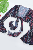 Purple Sexy Print Patchwork V Neck Outerwear