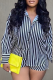 Black And White Sexy Striped Patchwork Turndown Collar Long Sleeve Two Pieces