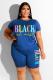 Blue Fashion Casual adult O Neck Letter Patchwork Print Two Piece Suits Stitching Plus Size
