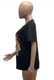 Black Fashion Casual Print Basic O Neck T-Shirts