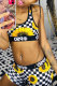 Yellow Fashion adult OL Patchwork Print Two Piece Suits Straight Sleeveless Two Pieces