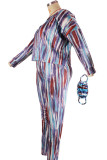 Multi-color Fashion Casual Print Patchwork Oblique Collar Long Sleeve Two Pieces