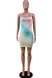 Red Sexy Patchwork Tie-dye Spaghetti Strap Pencil Skirt Dresses
