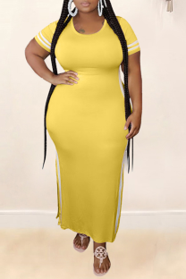Ginger Fashion Casual O Neck Patchwork Plus Size