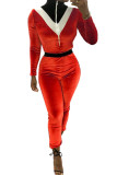 Red Sexy Solid Patchwork Long Sleeve O Neck Jumpsuits