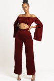 White Sexy Patchwork Solid Ruffled Long Sleeve one word collar Jumpsuits