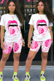 Orange Fashion Active Casual Patchwork Print Tie Dye Straight Short Sleeve Two Pieces