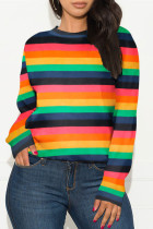 Stripe Fashion Casual Adult Striped O Neck Tops