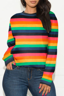 Stripe Fashion Casual Adult Striped O Neck Tops