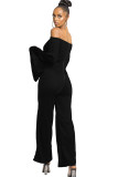 White Sexy Patchwork Solid Ruffled Long Sleeve one word collar Jumpsuits