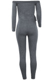 Light Gray Sexy Solid bandage Patchwork Long Sleeve V Neck Jumpsuits