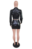 Brown Sexy Solid Patchwork Turndown Collar Long Sleeve Two Pieces