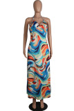 Multi-color Chemical fiber blend Sexy adult Fashion Off The Shoulder Sleeveless Slip Swagger Ankle-Length Patchw