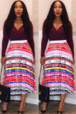 Stripe Elastic Fly Sleeveless Mid Print Draped Striped Patchwork Gradient Letter Pleated skirt Pa