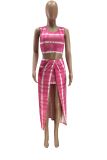 Pink Sexy Print Patchwork O Neck Sleeveless Three Pieces