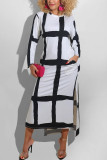White British Style Plaid Slit O Neck Irregular Dress Dresses