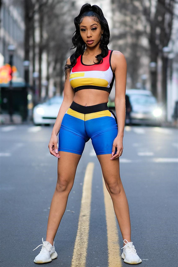 Multi-color Sexy Fashion Patchwork Print pencil Sleeveless Two-Piece Short Set