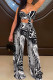Black Fashion Sexy Print Backless Strapless Sleeveless Two Pieces