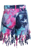 Pink Sexy Patchwork Tassel Tie-dye High Waist Regular Denim Shorts