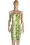 Rose Red Sexy Print Patchwork Spaghetti Strap Wrapped Skirt Dresses