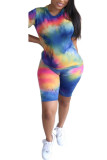 Fluorescent green Spandex Fashion Casual adult Ma'am O Neck Geometric Tie Dye Two Piece Suits Stitching Plus Size 