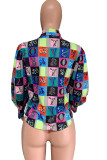 colour Chemical fiber blend Mandarin Collar Long Sleeve Plaid Print Tops