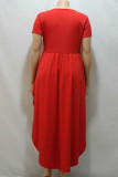 Red Fashion Sexy adult Ma'am Turndown Collar Patchwork Solid asymmetrical Stitching Plus Size