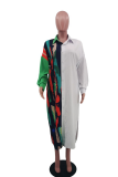 Multicolor Casual Print Patchwork Turndown Collar Shirt Dress Dresses