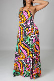 Multicolor Fashion Sexy Print Backless Spaghetti Strap Sleeveless Dress