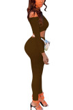 White Fashion Sexy Adult Solid Patchwork Bateau Neck Long Sleeve Regular Sleeve Short Two Pieces