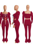White Street Solid Bandage Square Collar Long Sleeve Two Pieces