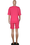 Red Fashion Casual adult Ma'am Print Two Piece Suits Lips Print Straight Short Sleeve Two Pieces