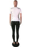 White O Neck Short Sleeve Print Patchwork Tees & T-shirts