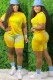 Yellow Fashion Sexy adult Ma'am Tie Dye Two Piece Suits Straight Short Sleeve Two Pieces