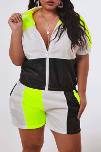 Black Fashion Casual adult Ma'am Turndown Collar Patchwork Zippered Two Piece Suits Zipper Plus Size