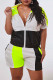 Black Fashion Casual adult Ma'am Turndown Collar Patchwork Zippered Two Piece Suits Zipper Plus Size