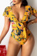 Yellow Fashion Sexy Print Backless Swimwears