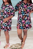 Multicolor Casual Print Patchwork O Neck Straight Dresses