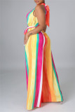 Colour Sexy Casual Patchwork Print Bandage Turtleneck Regular Jumpsuits