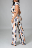 Light Gray Sexy Print Patchwork O Neck Short Sleeve Two Pieces