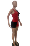 Tibetan Blue Casual Sportswear Patchwork Basic O Neck Sleeveless Two Pieces
