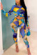 Multicolor Sexy Print O Neck Long Sleeve Two Pieces