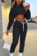 Black Casual Solid Patchwork Hooded Collar Long Sleeve Regular Sleeve Short Two Pieces