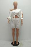 White Casual Sexy Fashion Bandage asymmetrical Solid Two Piece Suits Regular Three Quarter Two-