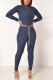 Blue Street Solid O Neck Long Sleeve Two Pieces
