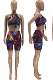 Rose Red Sexy Print Patchwork O Neck Sleeveless Two Pieces
