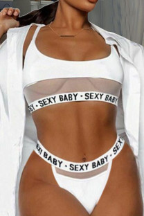 White Sexy Letter Solid See-through Printing Lingerie